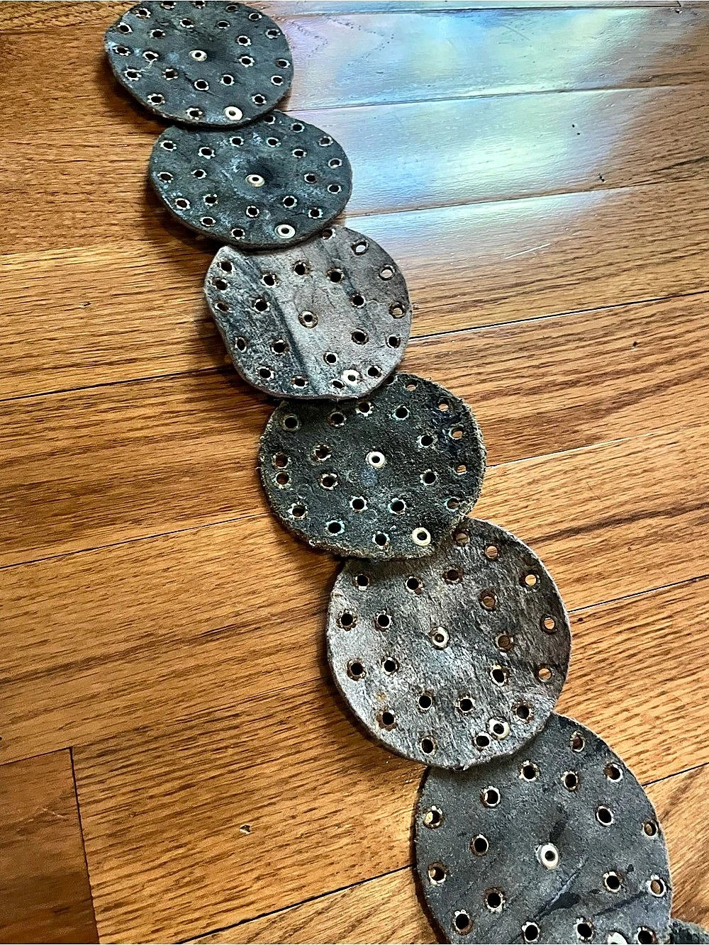 Vintage 70s 80s Moroccan Leather Grommet Disc Belt Black Western Medallion Belt - Picture 5 of 11